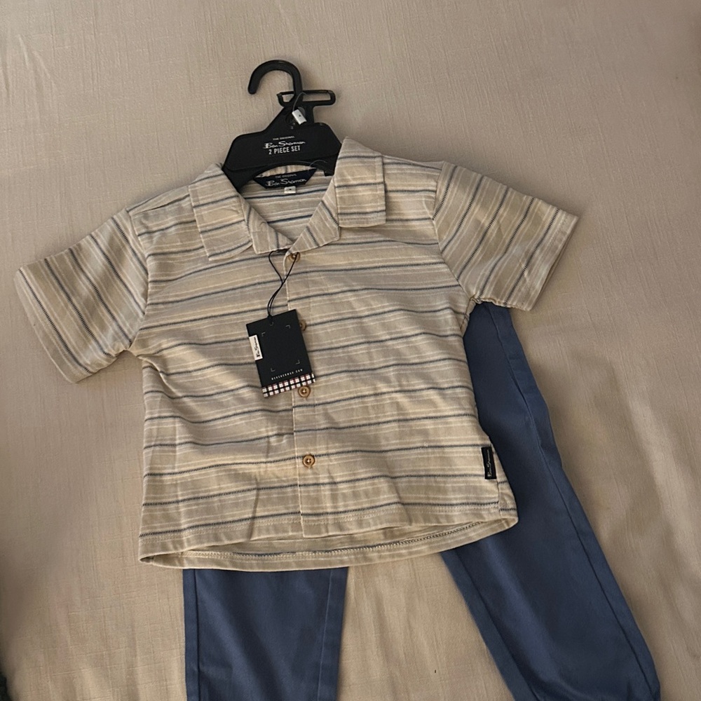 Ben Sherman Beige and Blue Striped Kids Button Down Shirt